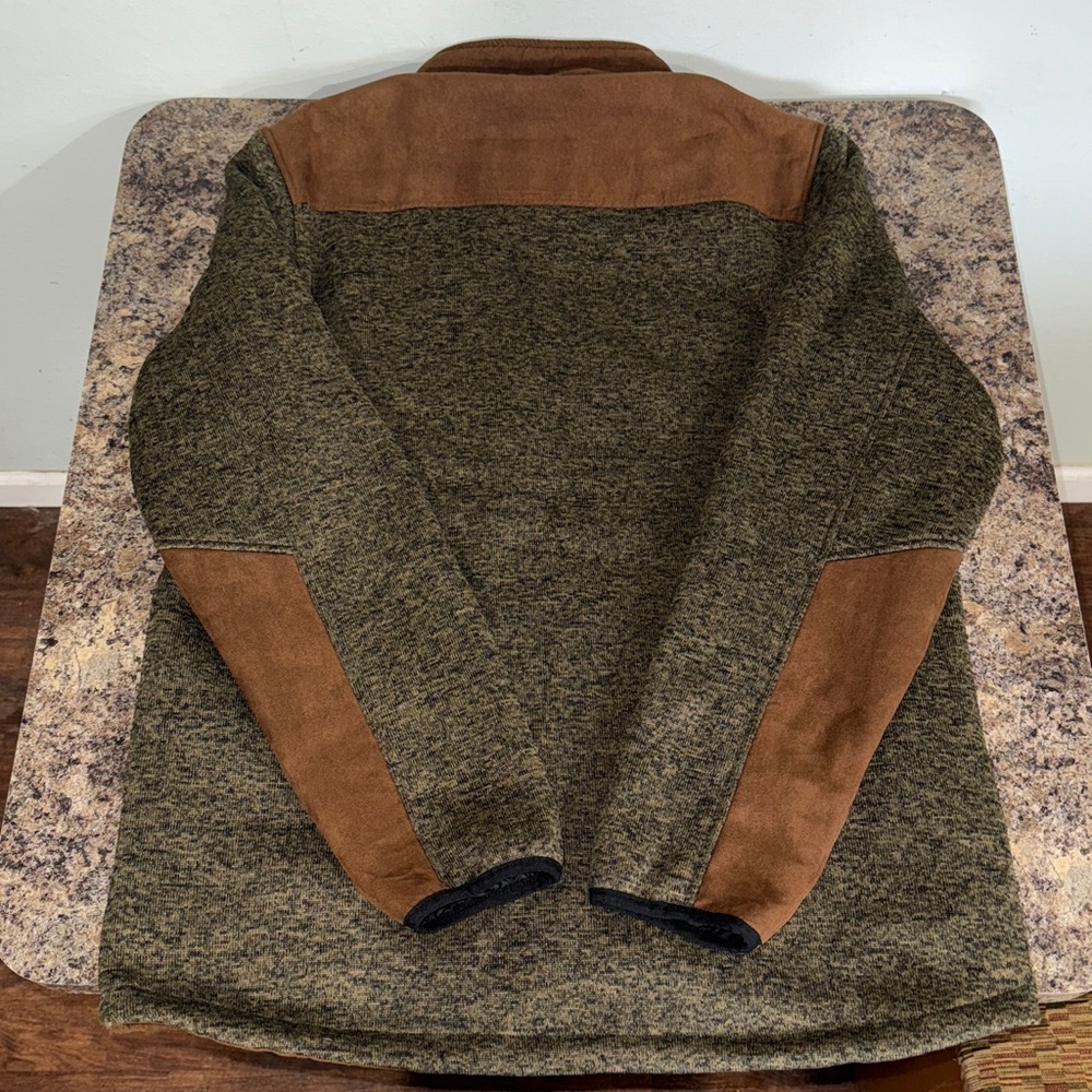 Pintlar Men’s Two Tone Zip Up Sweater Brown Faux Suede & Olive Size XXL - Picture 16 of 16